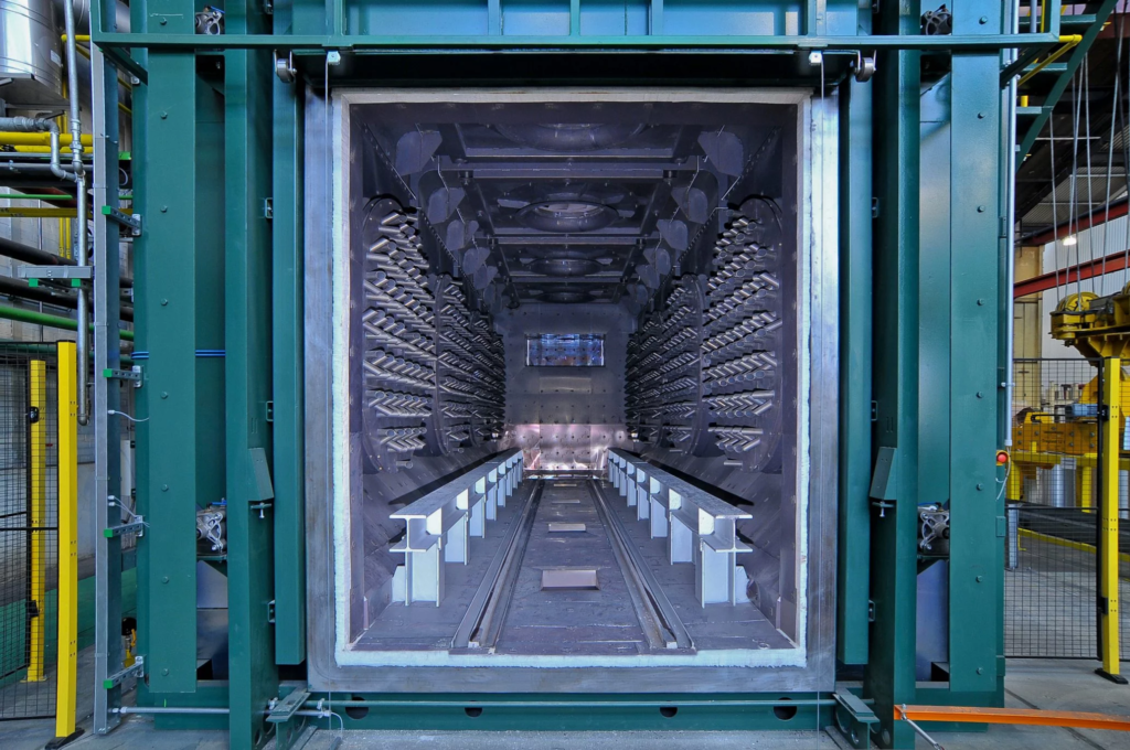 Metal coils inside an annealing furnace during the annealing process