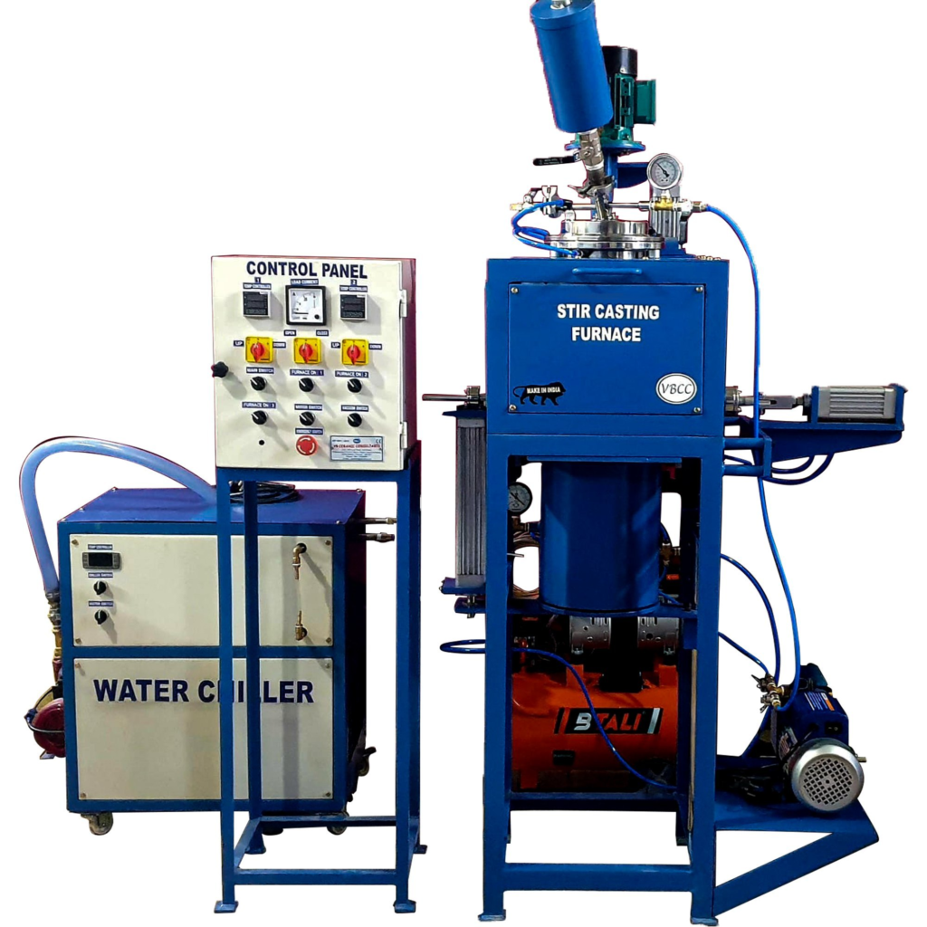 stir casting setup, a crucible furnace with a mechanical stirrer used to make aluminum matrix composites