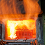 steel parts inside a heat treatment furnace for carburizing